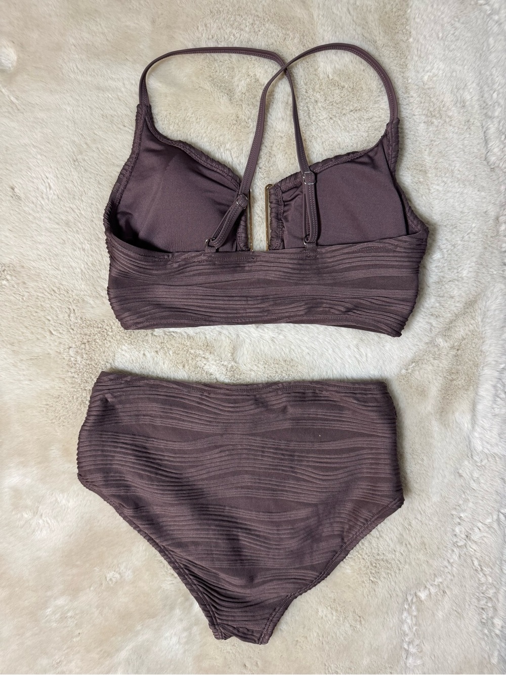 NWOT Brown Textured Two Piece Swim Suit - Picture 2 of 4